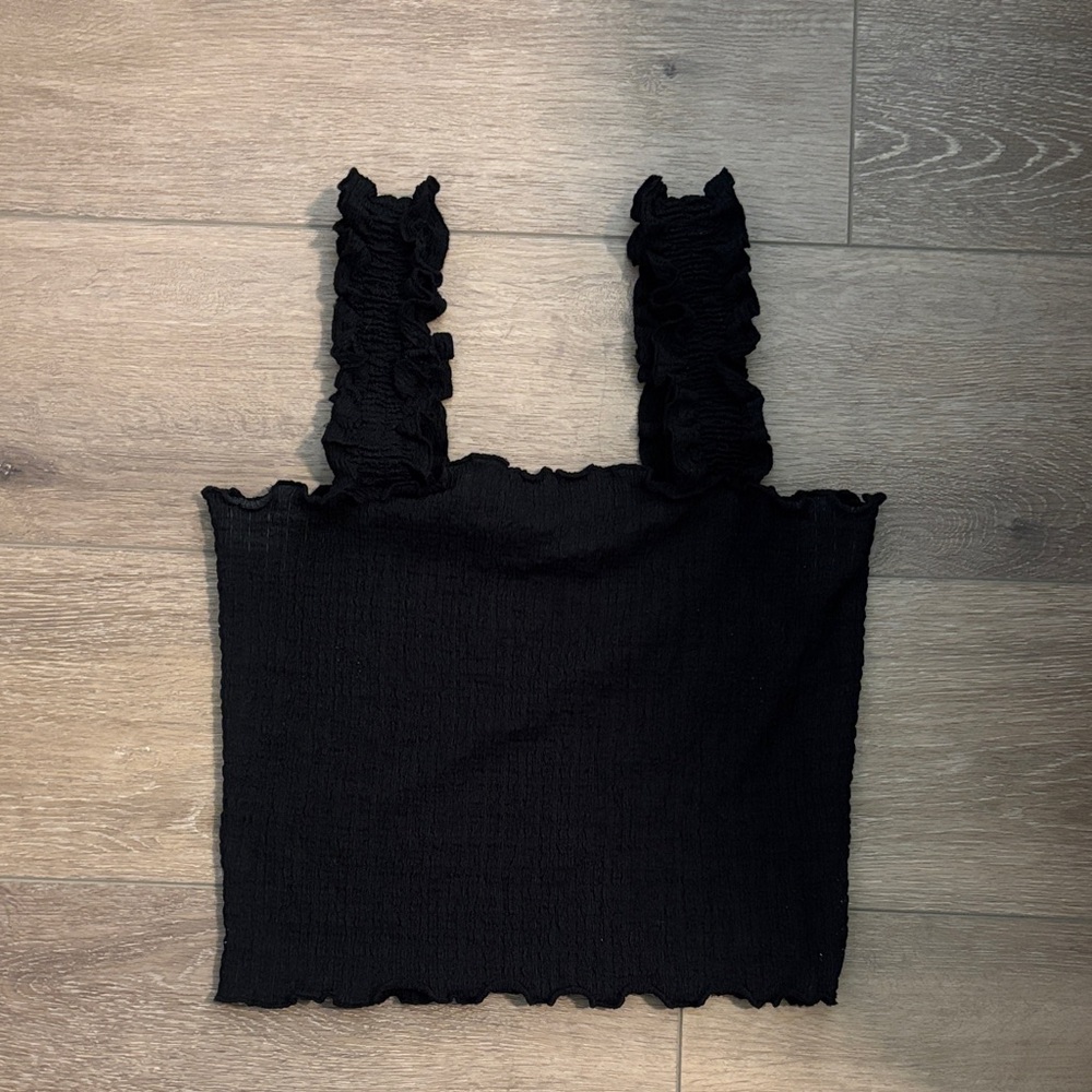 glo Fashion Black Ruffled Women's Top M